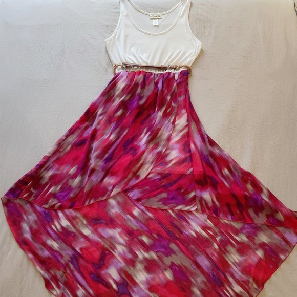Tank top dress with high low flowing skirt with belt - Picture 1 of 2